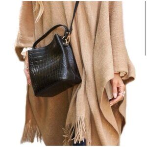 Revolve AOTA NWT Elena Crossbody Bucket Bag in Black Croc Vegan Leather Purse